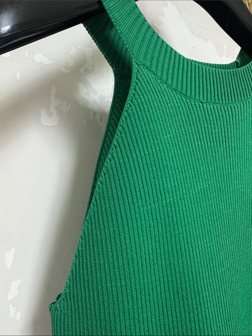 Green Ribbed Halter Mini Dress - Picture 3 of 3